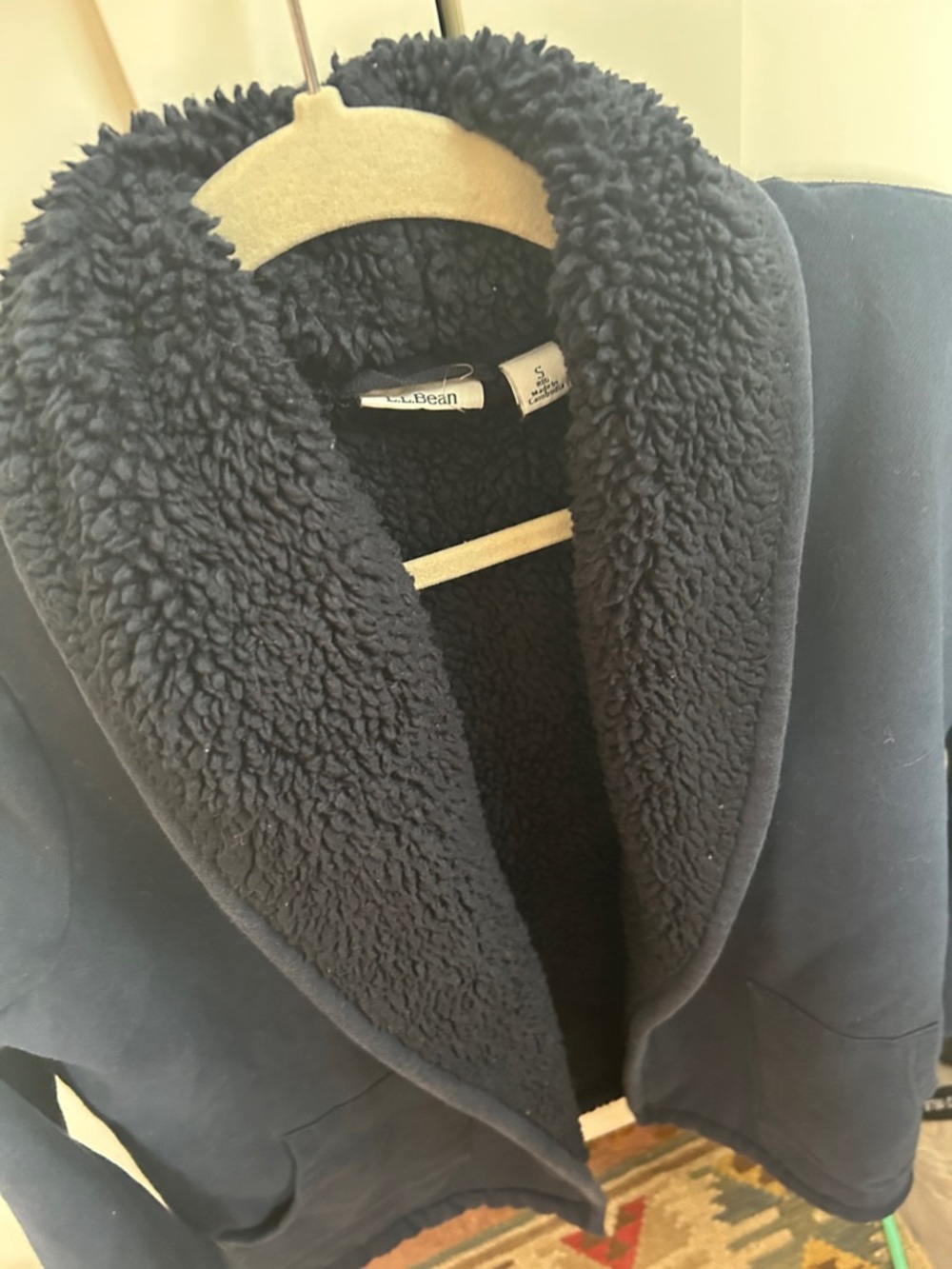 L.L. Bean Dark Navy Sherpa Shawl-Collar Jacket